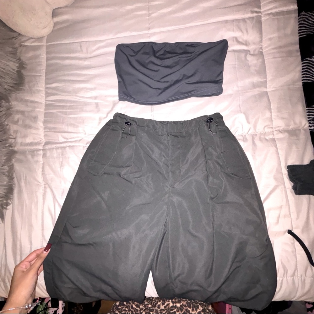 tube top and cargo pants two piece set